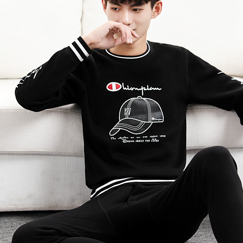 Youth heating clothes men's thickening and velvet suit winter sports student sweater style outer wear autumn clothes sanitary pants pure cotton