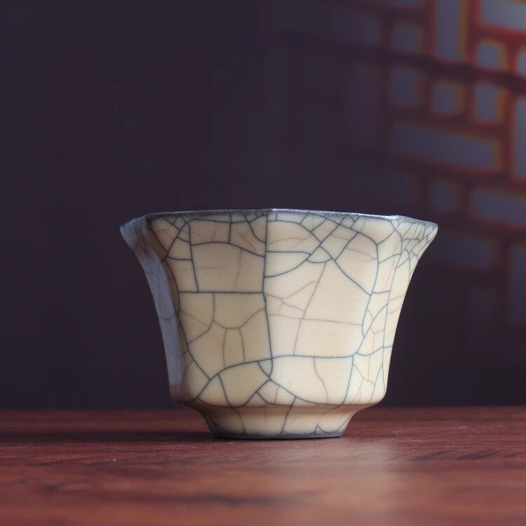 чашка 传世哥窑茶杯压手杯手工金丝铁线裂纹釉品茗仿古玩古董陶瓷器收藏