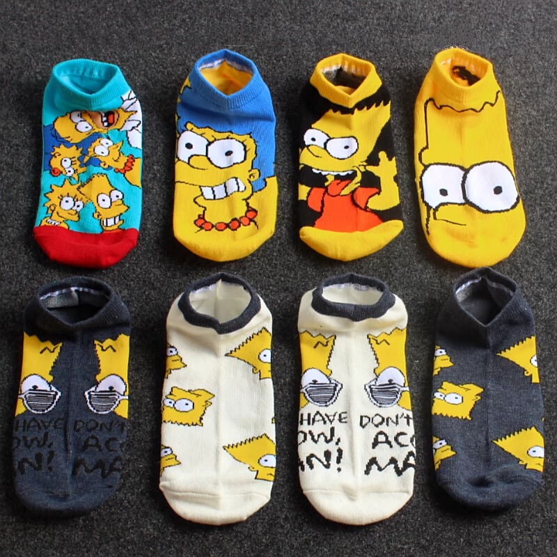 Simpson Socks Men's Short Socks Pure Cotton Summer Thin Invisible Socks Deodorant Sweat-Absorbent Short Socks Cute Cartoon Boat Socks