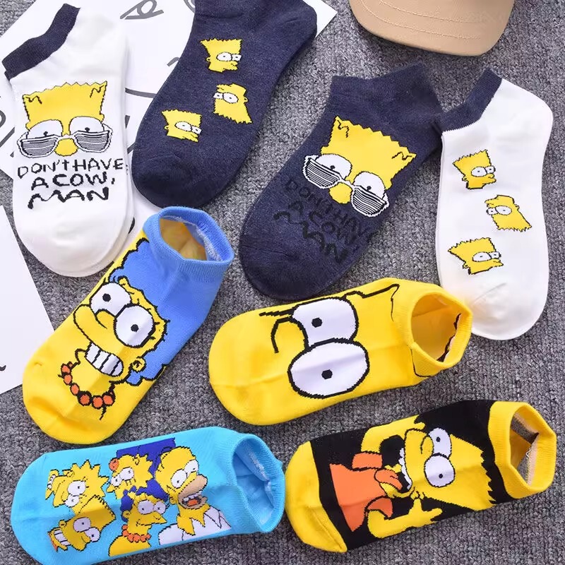 Simpson Socks Men's Short Socks Pure Cotton Summer Thin Invisible Socks Deodorant Sweat-Absorbent Short Socks Cute Cartoon Boat Socks