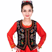 Maxi Laiyi Xinjiang national style dance dress short vest Square Uighur dancer does not pour velvet three-dimensional embroidery and diamonds