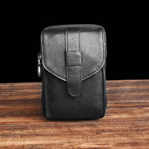 Leather mens fanny pack Sheepskin multi-function shoulder messenger mini bag Wear belt mobile phone casual vertical hanging bag