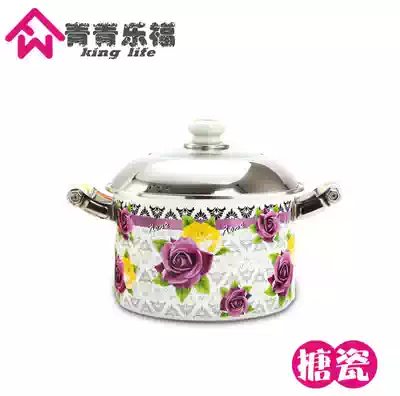 Thickened enamel Enamel steamer Enamel pot plus soup pot Binaural large capacity gas induction cooker Universal