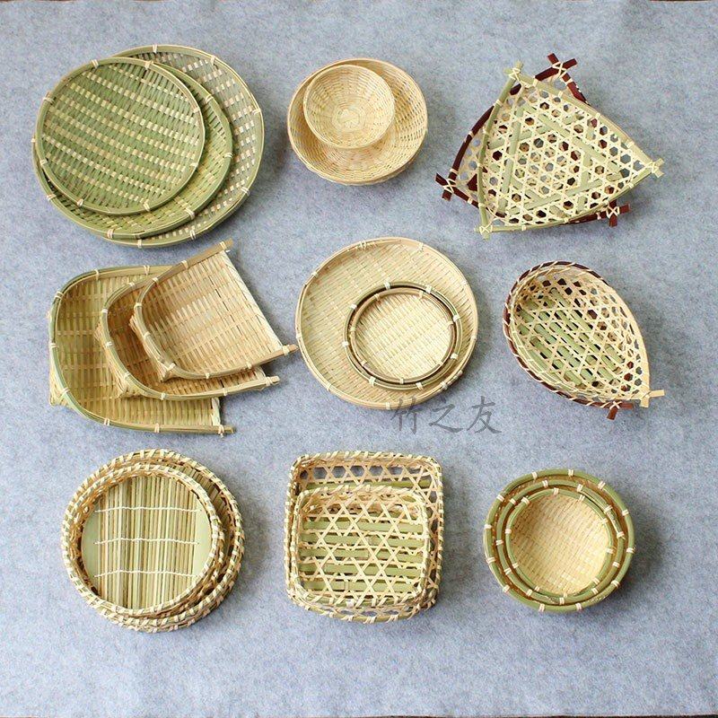 Bamboo sieve wicker woven round moon cake basket old-fashioned vegetable basket plate small dustpan woven woven basket bamboo woven hand