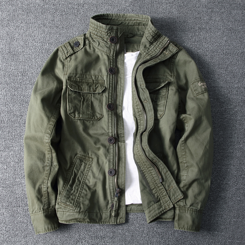 Spring, Autumn and Winter Trendy Brand Fashion Men's Clothing Pure Cotton Heavyweight Workwear Multi-Pocket Loose High-Neck Outdoor Casual Jacket Coat