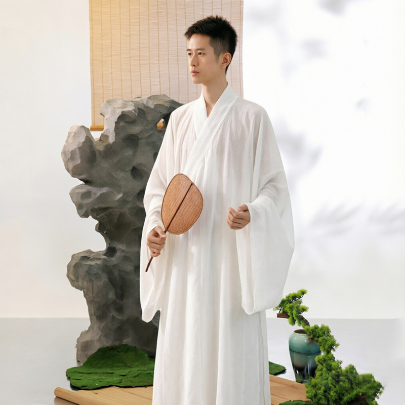 Long Undershirt Hanfu Ming-Style Cross-Collar Robe Inner Layer Straight Robe with Lining Chinese Style White Versatile Undershirt