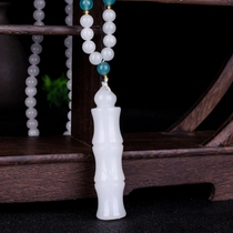 Hetian Jade bamboo pendant high jade pendant white jade bamboo pendant rich and rich safe hanging pendant men and women necklace