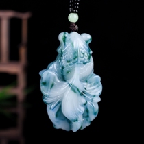 Natural A cargo Myanmar Jade goldfish pendant mens and womens blue and white jade fish pendant auspicious pendant