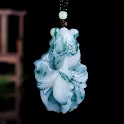 Natural A cargo Myanmar Jade goldfish pendant men's and women's blue and white jade fish pendant auspicious pendant