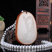 Natural genuine Xinjiang White Jade Guan Gong jade necklace Guan Erye mens jade pendant Jade Jade fall Wu Caishen Guan Yu