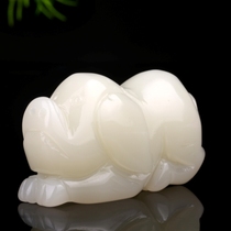 Natural Hetian Jade white jade pig play handlebar