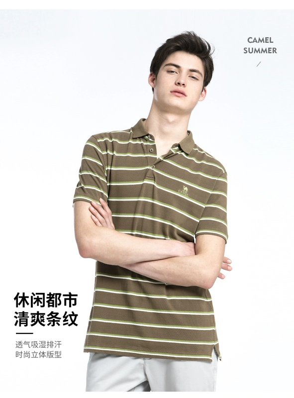 Quần áo nam lạc đà mùa hè POLO áo sọc thêu kinh doanh bình thường micro-thun nam ngắn tay áo thun nam - Áo phông ngắn áo thun unisex