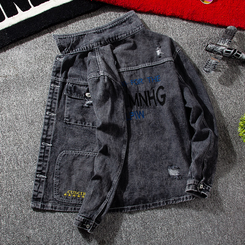 Thu denim jacket nam phiên bản Hàn Quốc của quần áo áo khoác mùa thu áo khoác mùa thu và mùa đông bóng chày mặc xu hướng nam giới.