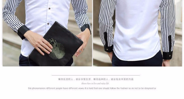 Mùa thu sọc kinh doanh áo sơ mi dài tay nam hàn quốc Slim áo sơ mi trắng giản dị Quần áo màu rắn áo sơ mi nam ngắn tay hàng hiệu