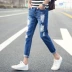 Mùa thu co giãn chín điểm quần jeans nam phiên bản Hàn Quốc của quần lọt khe quần nam màu đen 9 điểm bó sát quần jean đen nam Quần jean