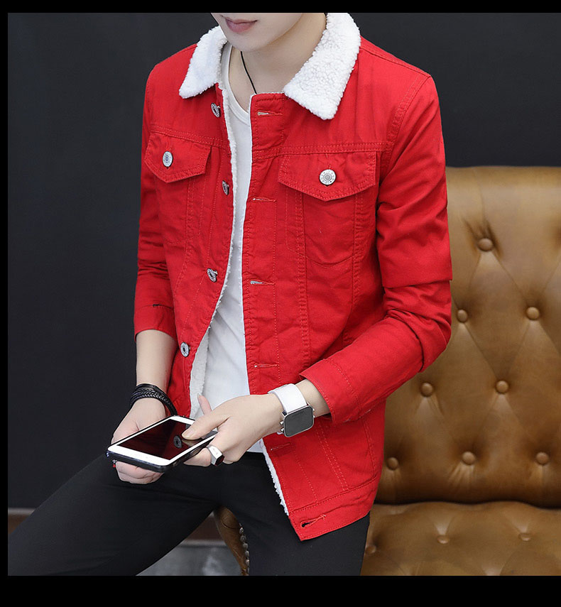 Áo khoác denim mùa đông màu đen và nhung nam phiên bản Hàn Quốc của đồng phục bóng chày thanh niên tự trồng mùa thu và áo khoác mùa đông denim bộ vest nam