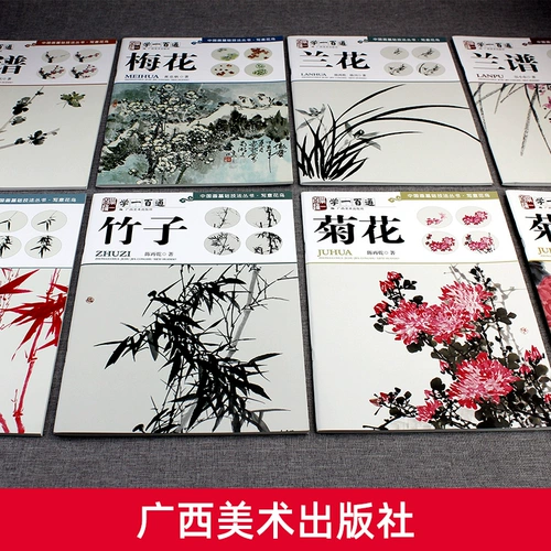 Изучите основные китайские живописи Основные навыки и пишущие писать цветочные птицы (8 томов в наборе): Blossom Plum+Plum Spectrum+Orchid+Orchid Spectrum+Bamboo Spectrum+Chrysanthemum+Chrysanthemum Китайская техника.