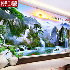 Готовая вышивка крестом 十字绣成品纯手工大幅客厅背景墙风景山水画出售已绣好的流水生财