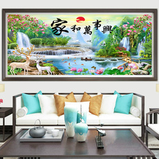 Готовая вышивка крестом 纯手工十字绣成品客厅新款风景山水画大幅家和万事兴出售已绣好的 Ou Jinxiu