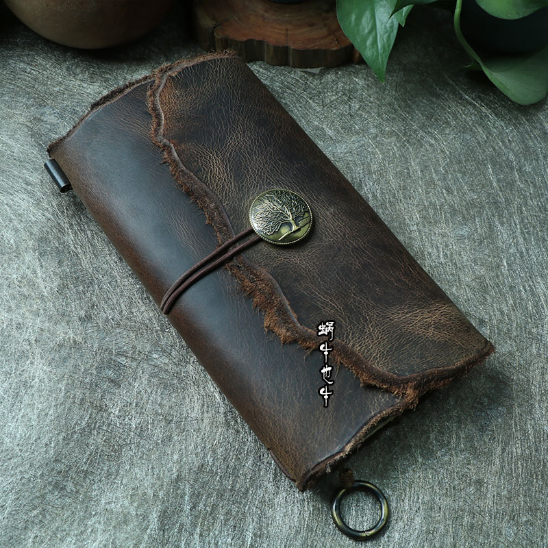 Handmade First-Layer Genuine Leather Tn Journal, Cowhide Notebook, Vintage Raw Edge, Nostalgic Literary Style, Copper Buckle Travel Diary