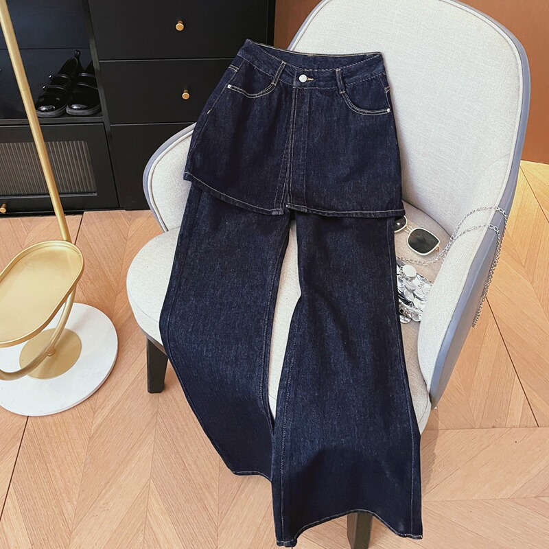 Extra Large Size Autumn Women's New Retro High Street Casual Flared Pants High-Waisted Straight-Leg Denim Wide-Leg Trousers Extra Large Size Autumn Women's New Retro High Street Casual Flared Pants High-Waisted Straight-Leg Denim Wide-Leg Trousers