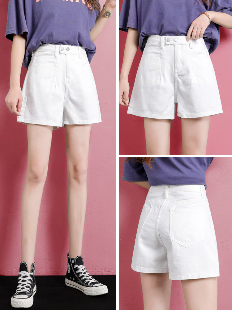 White denim shorts women's thin section 2022 summer new high waist loose slim a-line babes wide-leg hot pants