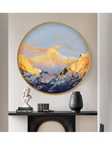 Pure hand painted new Chinese oil painting into the family Xuanguan Jinshan Round hanging painting modern minimalist tea room Background wall Decorative Painting