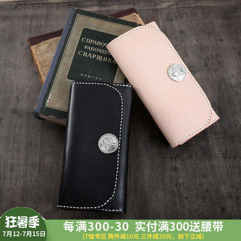 Lacquer Name Original Design Hand Sewn Italy Imported Black Plant Tannic Leather American Retro Buckle Wallet