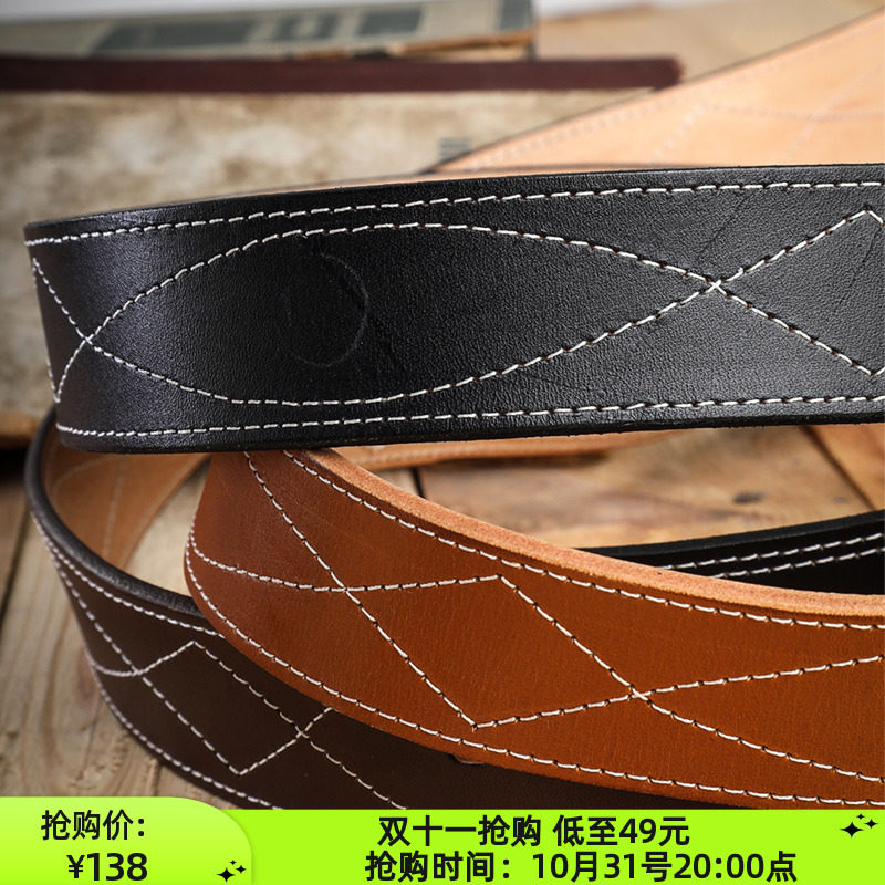 American retro belt men's first layer cowhide Ami khaki casual men's belt Qiming's original design trend