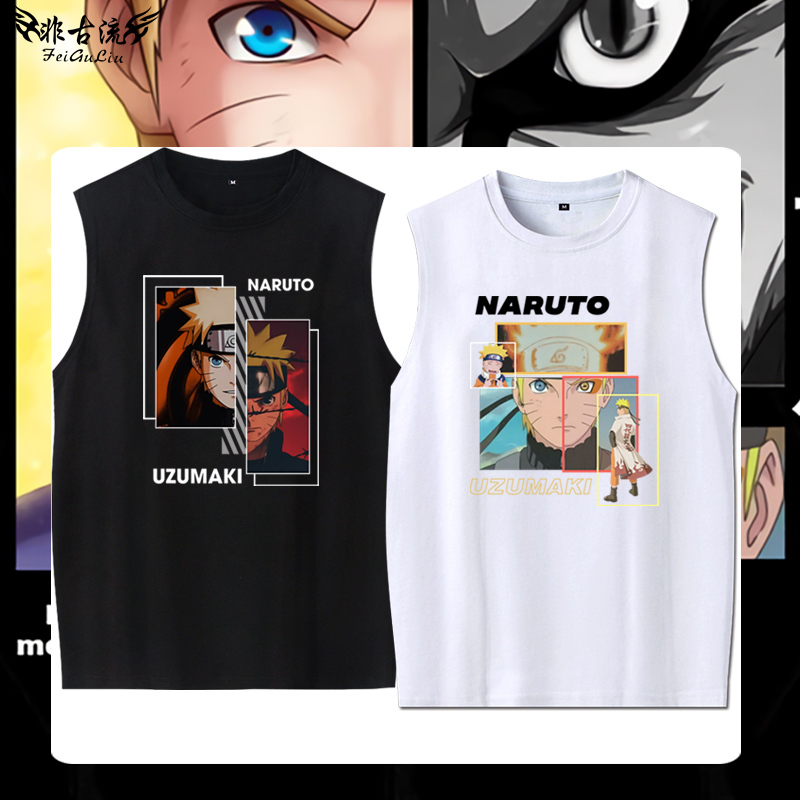 Naruto Merchandise, Naruto-Style Sleeveless T-Shirt for Men and Women, Pure Cotton, Japanese Trendy Brand Vest, Anime Clothing Naruto Merchandise, Naruto-Style Sleeveless T-Shirt for Men and Women, Pure Cotton, Japanese Trendy Brand Vest, Anime Clothing