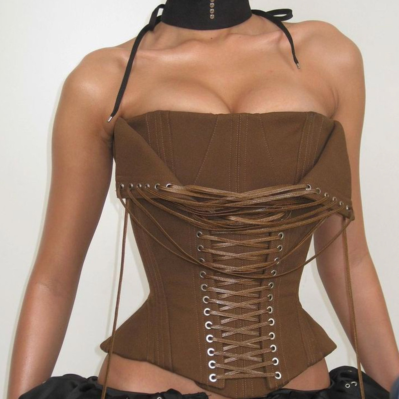 Women's Foreign Trade High-End Design Spicy Girl Style Fishbone Fashion Lace-Up Corset Sexy Waist-Cinching Tube Top Women's Foreign Trade High-End Design Spicy Girl Style Fishbone Fashion Lace-Up Corset Sexy Waist-Cinching Tube Top