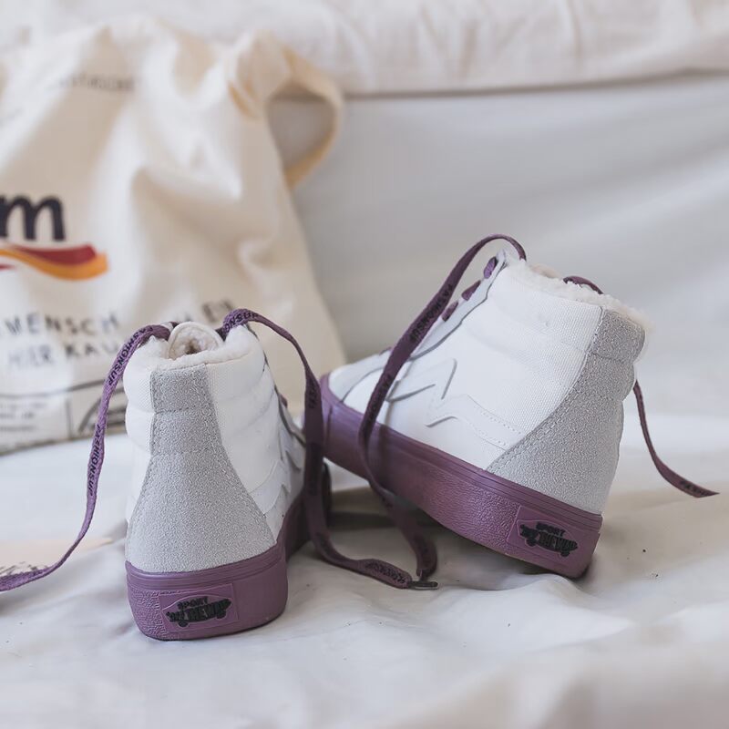 Mùa đông mới 2018 cộng với nhung hai đôi giày cotton nhỏ màu trắng giày boot nữ cổ cao
