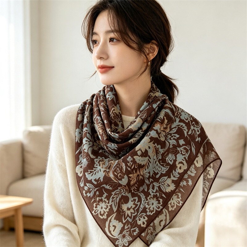 【Rao Zhi】Australian Merino Wool Water-Soluble Large Square Scarf Tropical Jungle Scarf Autumn and Winter Versatile Outerwear Shawl