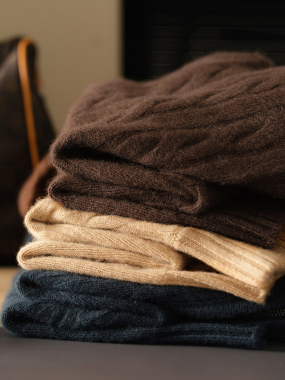 Double-stranded men's thickened 100% pure cashmere sweater semi-zipper solid color twist stand collar base sweater