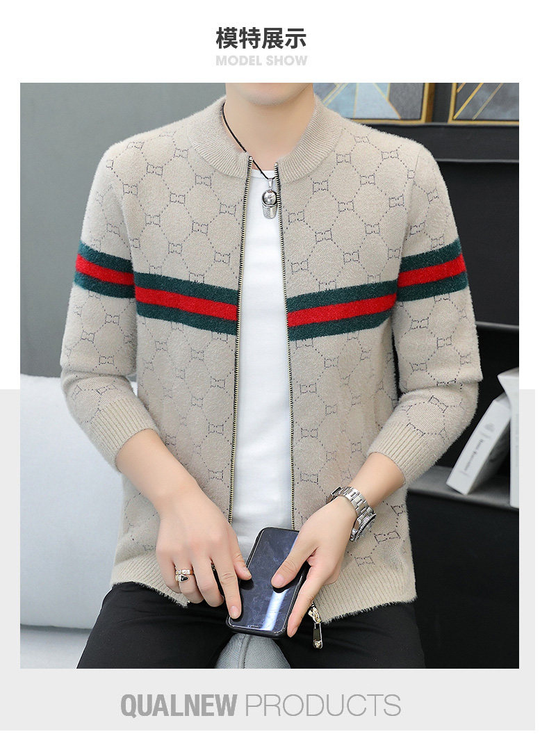 In 2022, trendy brand zipper knitted cardigans for men with stand-up collars, casual autumn slim-fit sweaters, jackets and coats are popular among the youth pic 21