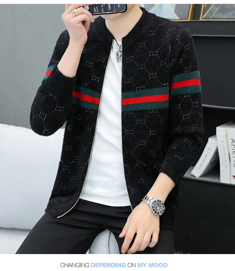 In 2022, trendy brand zipper knitted cardigans for men with stand-up collars, casual autumn slim-fit sweaters, jackets and coats are popular among the youth pic 27