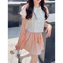 GA white cloud pink skirt short high waist and thin skirt skirt 2022 summer new style
