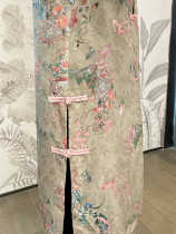 Fashionable and western-style summer new style V-neck disc buckle slim and elegant new Chinese style national style mid-length floral top