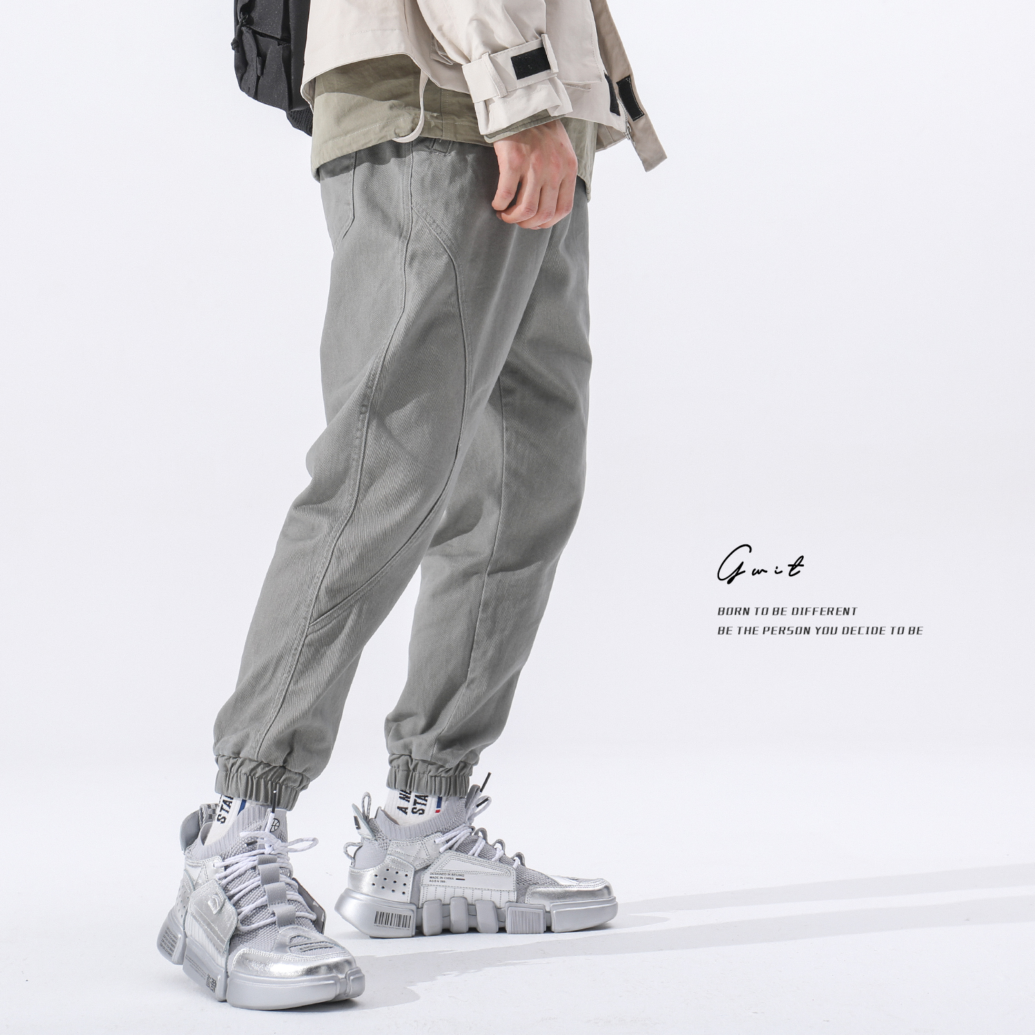 GWIT (machete)spring and autumn new American casual tie leg overalls men loose and wild small feet long pants