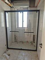 Black double sliding door hanging wheel sliding door dry and wet partition two movable shower room one-word glass partition bathroom door internet celebrity