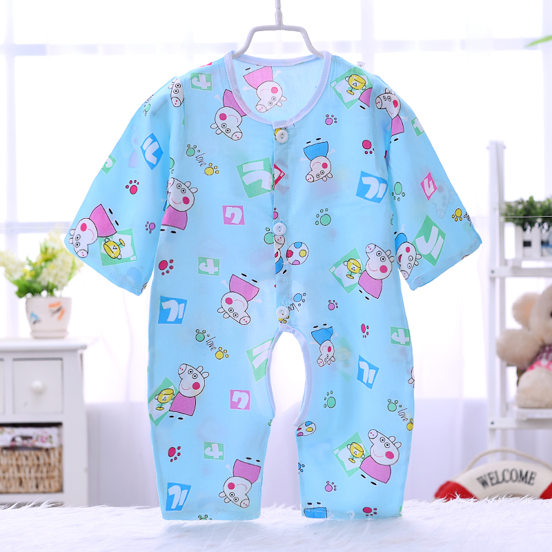 Trẻ sơ sinh trẻ em bông lụa jumpsuit dài tay áo 7 tay áo thoáng khí mát mẻ bé điều hòa không khí phù hợp với chàng trai và cô gái leo núi quần áo