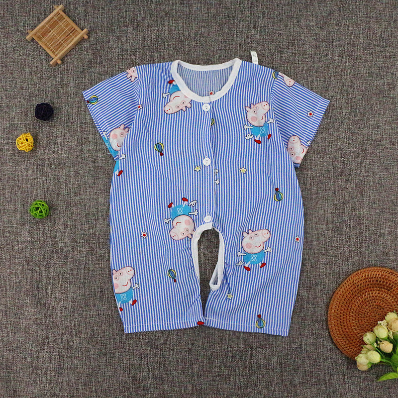 Bé bông lụa jumpsuit mùa hè ngắn tay mở bé phần mỏng 0-3-6-12 tháng sơ sinh cotton lụa quần áo