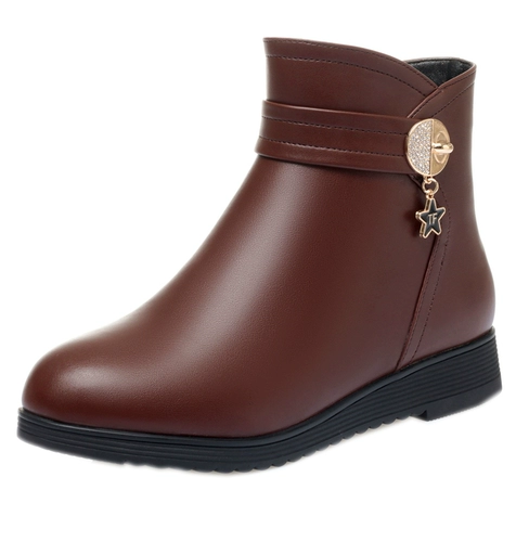 Нескользящие флисовые короткие сапоги для матери, ботинки, обувь, из натуральной кожи, для среднего возраста