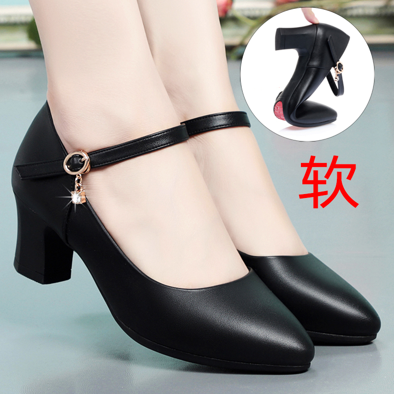 Leather shoes working dancing shoes with flagrobe shoes middle-aged mom high heels Shoes shoes soft soles summer