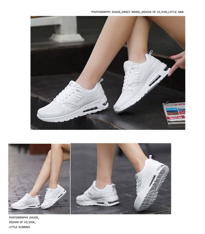 Mùa xuân giày thể thao của phụ nữ dày có đế đệm rocking giày thường giày chạy của phụ nữ lưới lưới thoáng khí giày trắng giày mùa hè giày sneaker nữ chính hãng