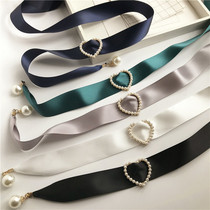 New product temperament socialite wind ribbon belt pearl pendant female waist decoration bow tie tie