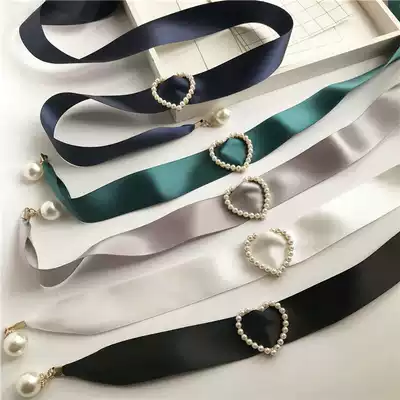 New product temperament socialite style ribbon belt Pearl pendant female waist decoration tie bow waist rope tie