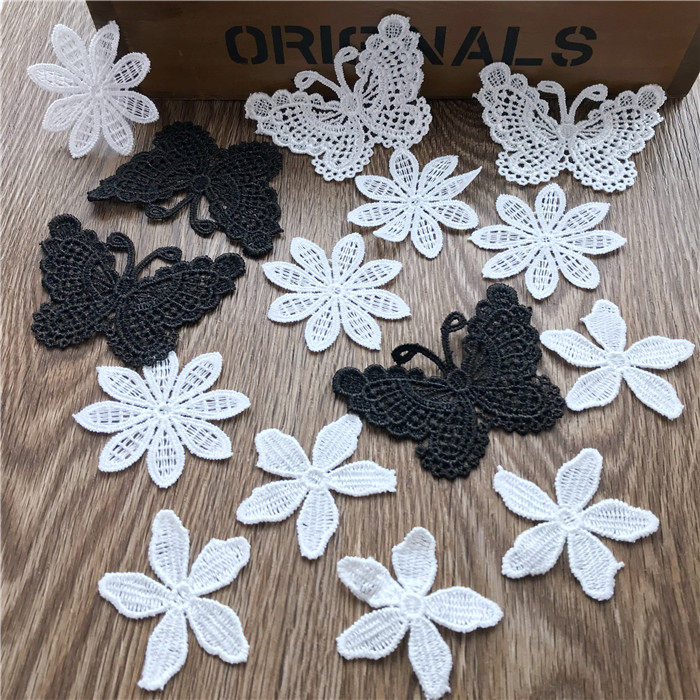 Sewing DIY Lace Small Flowers Black White Floral Pieces Handmade Decorative Accessories Clog Accessories Butterfly Knot Lace