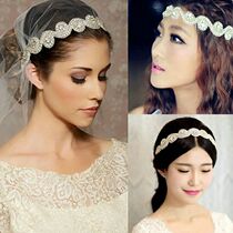 Simple atmosphere European and American bride hair accessories rhinestone hair belt white ribbon woven hair headband hand stitched Super flash wedding accessories