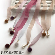 New original Korean pearl belt Joker dress slim waist rope temperament ribbon waist decorative hair ball pendant